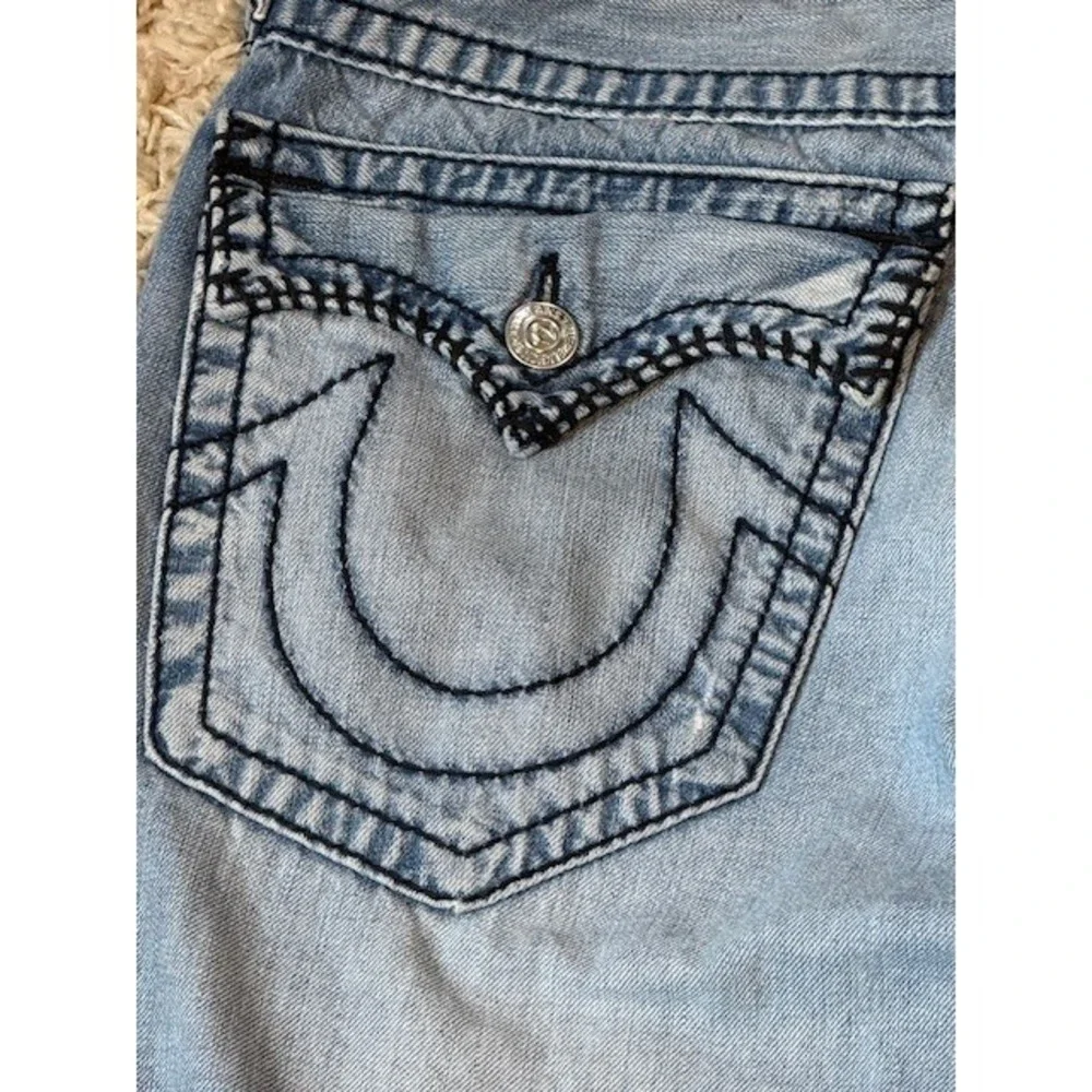 True Religion World Tour Straight Jeans 34 Made in USA‎ Light Wash Flap Y2K VTG